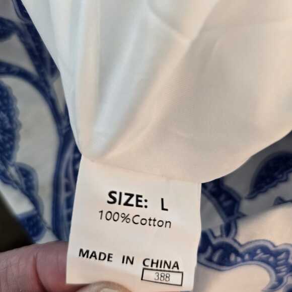 NWOT  Blue Floral Mini Dress Sz L 100% Cotton Tiered Puff Sleeve Prairie Boho - Picture 8 of 8